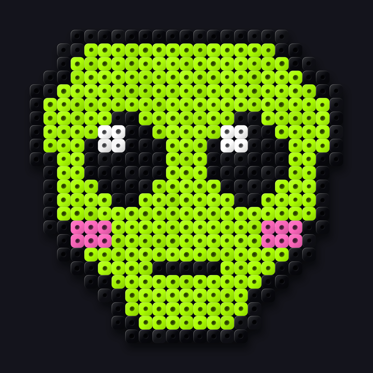 Acid Alien perler pendant: a lime alien face with pink cheeks